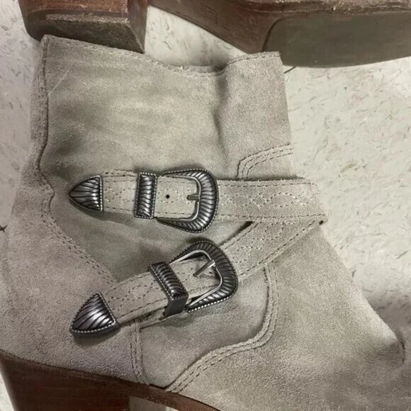 FRYE Ellen‎ Suede Buckle Short Ankle Bootie in Ash Cowboycore - Picture 4 of 10